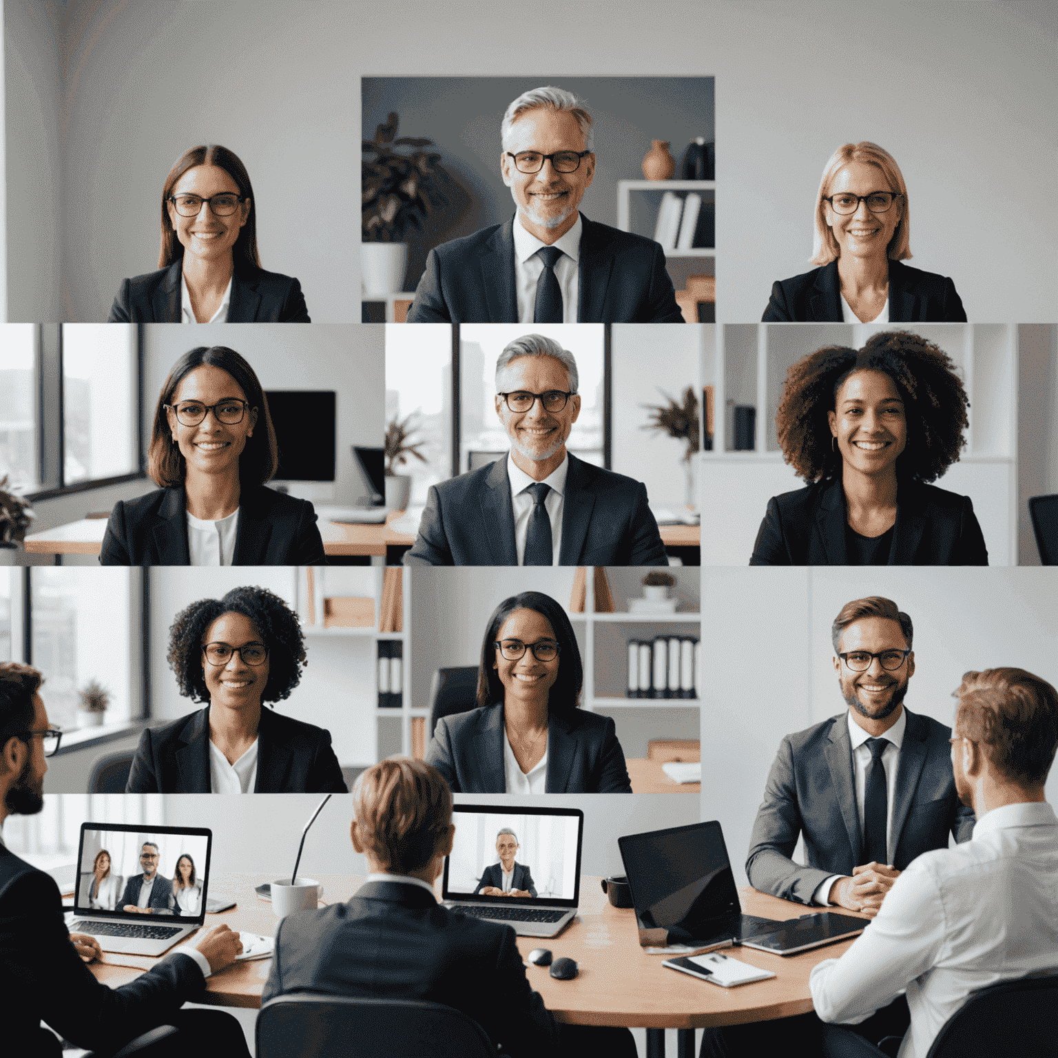 A professional image representing online legal Q&A sessions, showing a diverse group of legal professionals engaged in a virtual meeting with members of the public